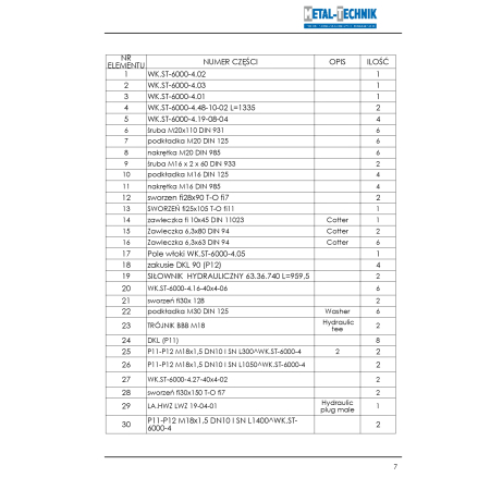 Katalog części zamiennych Włóka 2 siłowniki 6000-4